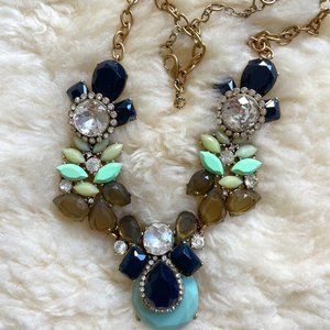 J.Crew Crystal Cluster Chunky Green Blue Statement Necklace